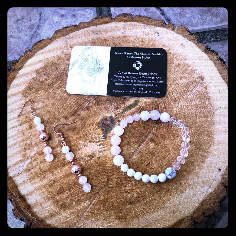 Queendom Come Rose Quartz Bracelet & Earring Set